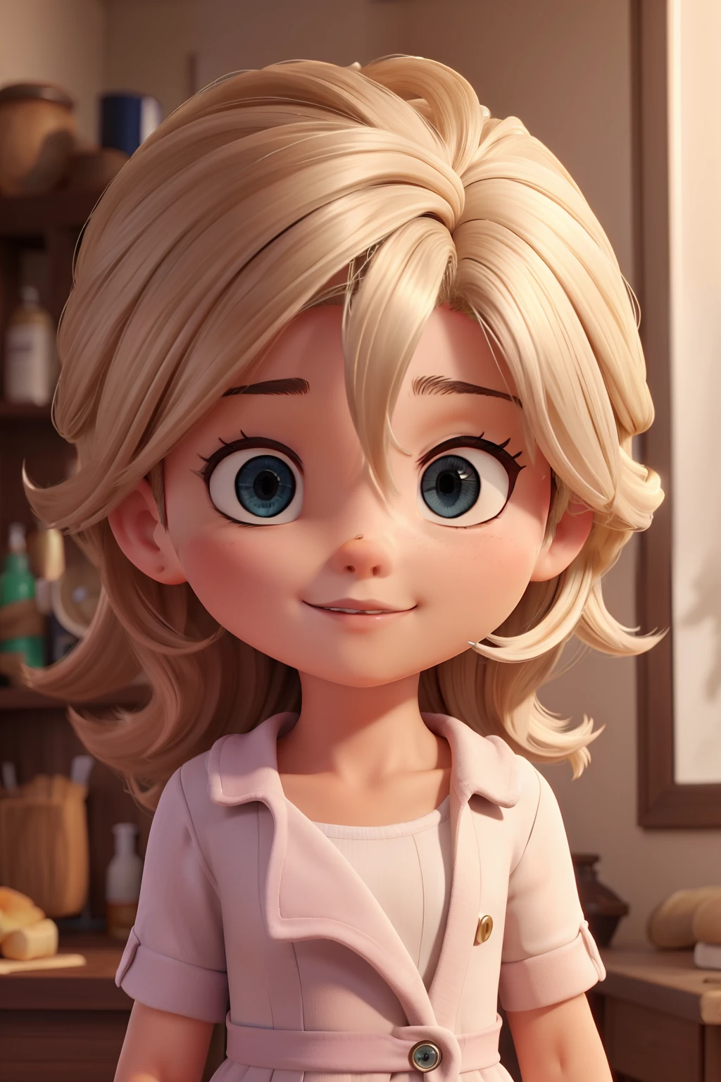 A close up of a cartoon character with blonde hair and blue eyes - SeaArt AI