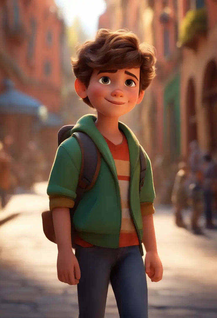 Image of a boy for a story in a YouTube video in Pixar format, He's the little allabester, He's the class leader, He's outgoing, Playful and gets up for a lot of things