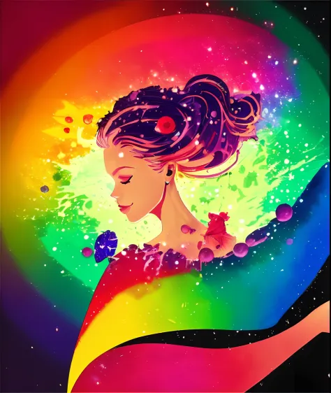 A beautiful woman holds a Barbie doll while looking at it with excitement. From her imagination arises a rainbow, butterflies and a magical world surrounded by beauty. Colorful Illustration, Beautiful Beautiful Digital Art, Gorgeous Digital Art, Colorful I...