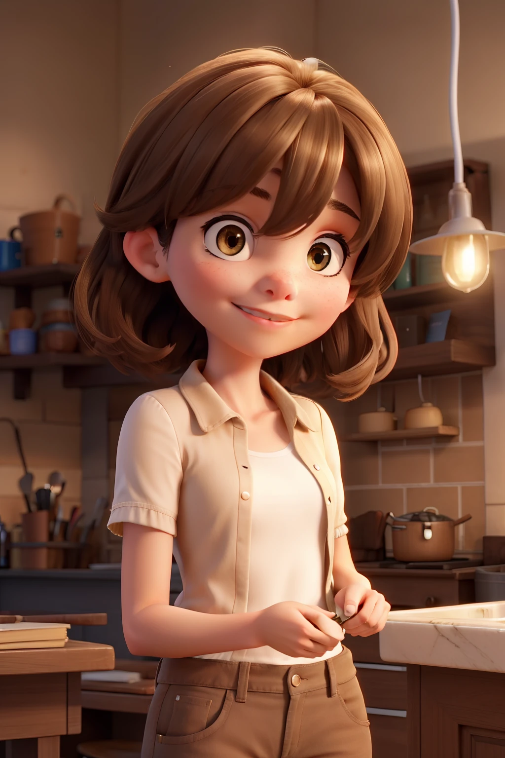 A close up of a cartoon character in a kitchen with a plate of food -  SeaArt AI