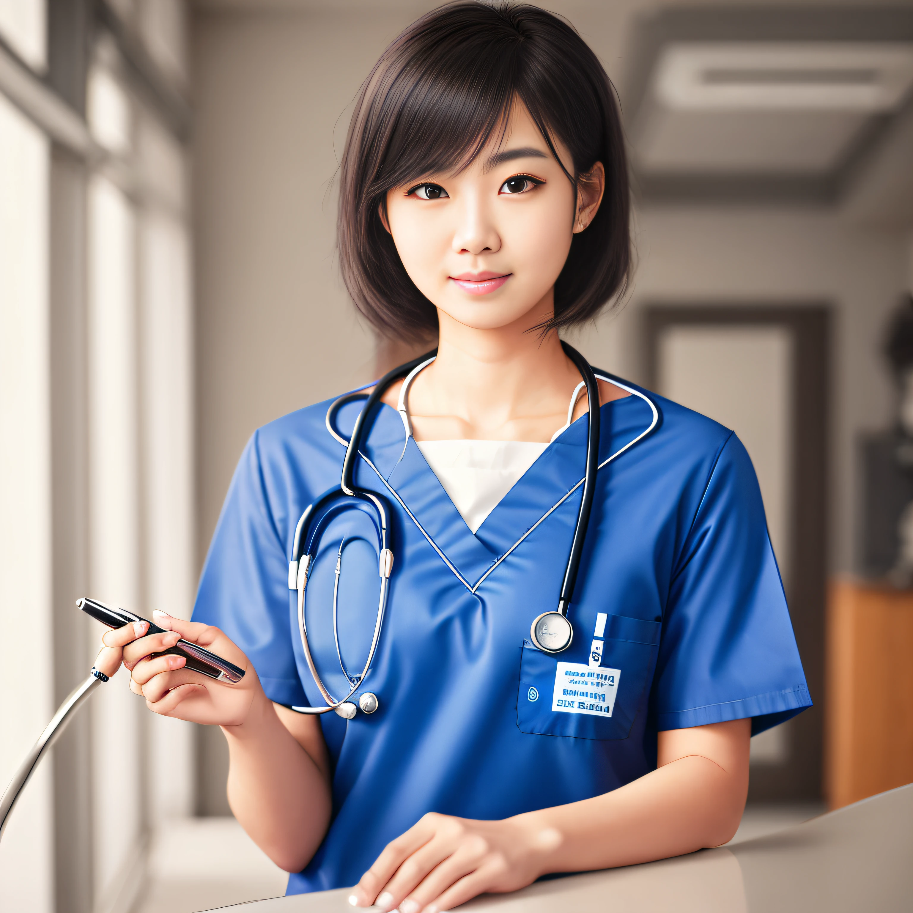 arafed woman in a blue scrub suit with a stethoscope, doctor, physician, healthcare worker, (doctor), sakimichan hdri, nurse girl, sakimichan, realistic anime 3 d style, Nurse, With a stethoscope, Nurse Uniform, clean medical environment, yun ling, wearing lab coat and a blouse