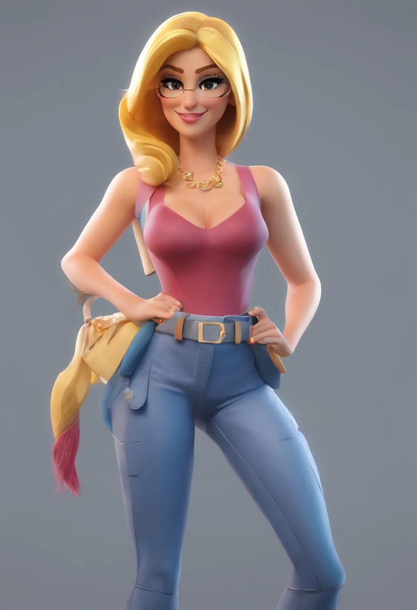 A cartoon girl in a pink top and blue jeans - SeaArt AI