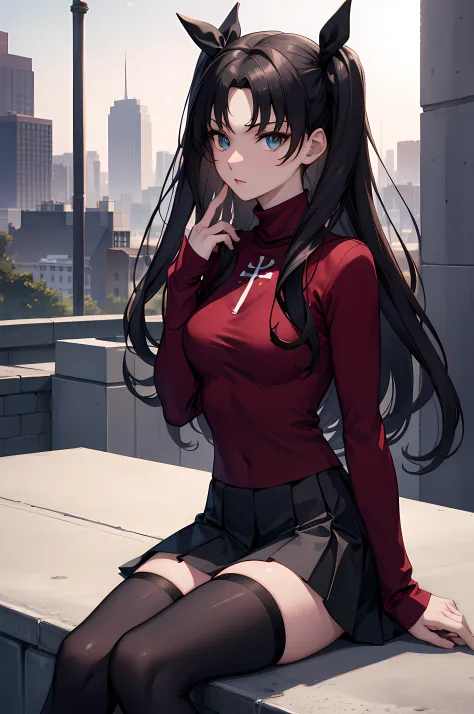 (masterpiece), best quality, expressive eyes, perfect face, 1girl, solo, rintohsaka, rin tohsaka, aqua eyes, black hair, hair ri...