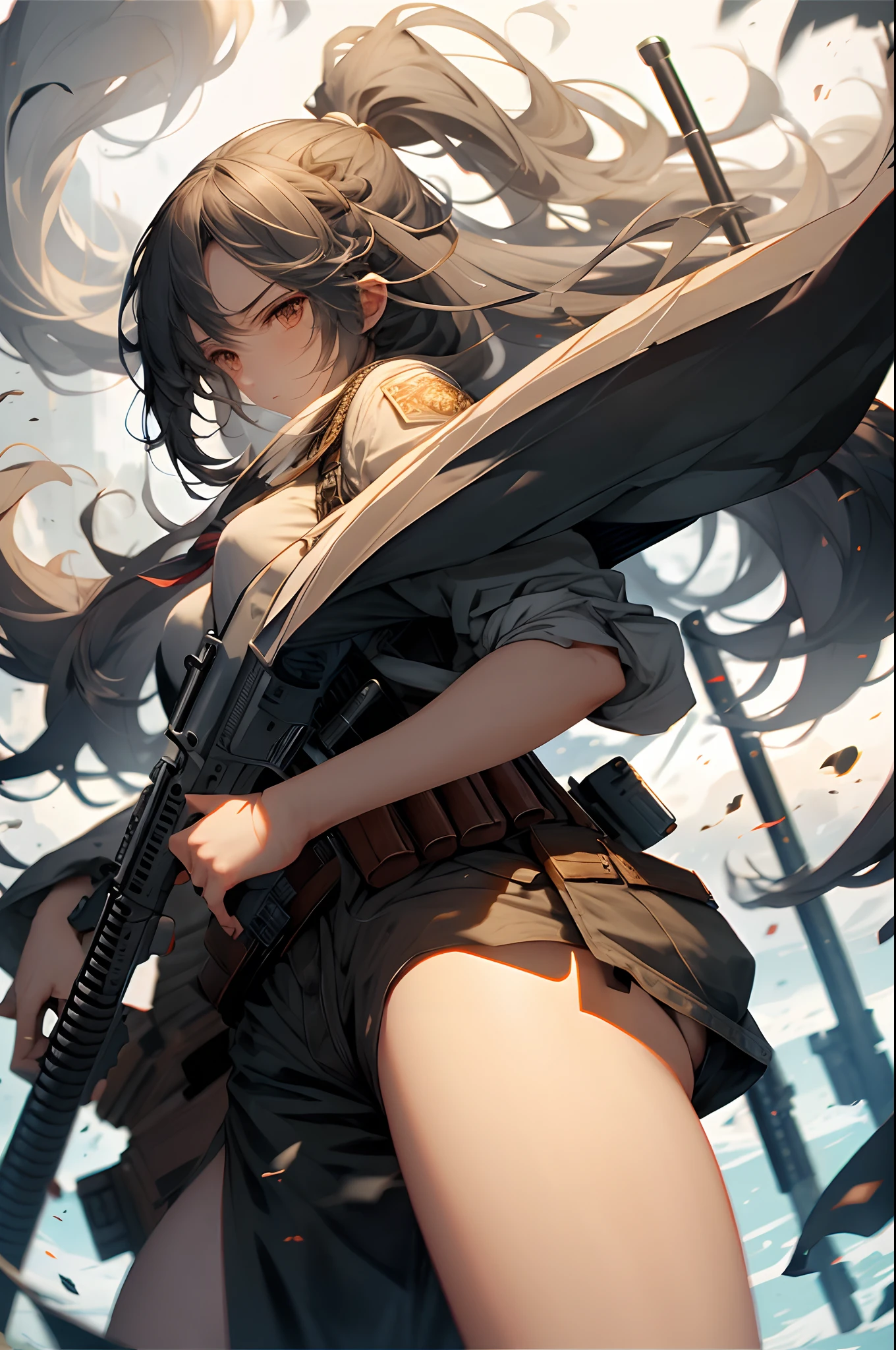 Anime girl with a gun and a gun in her hand - SeaArt AI