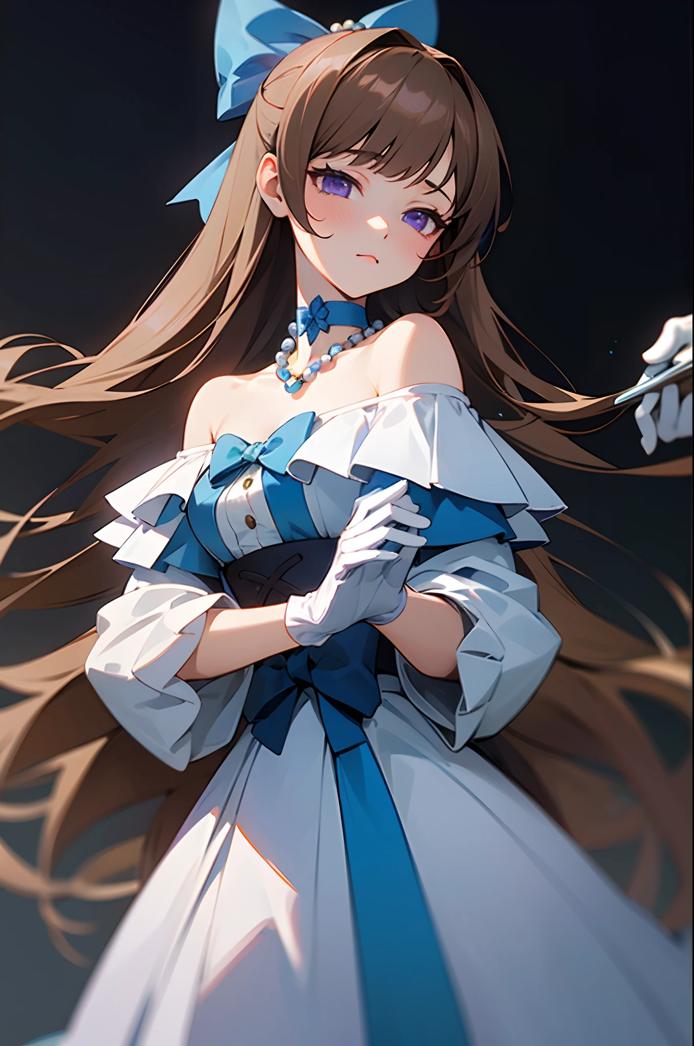 Anime girl in blue dress with long hair and blue bow - SeaArt AI