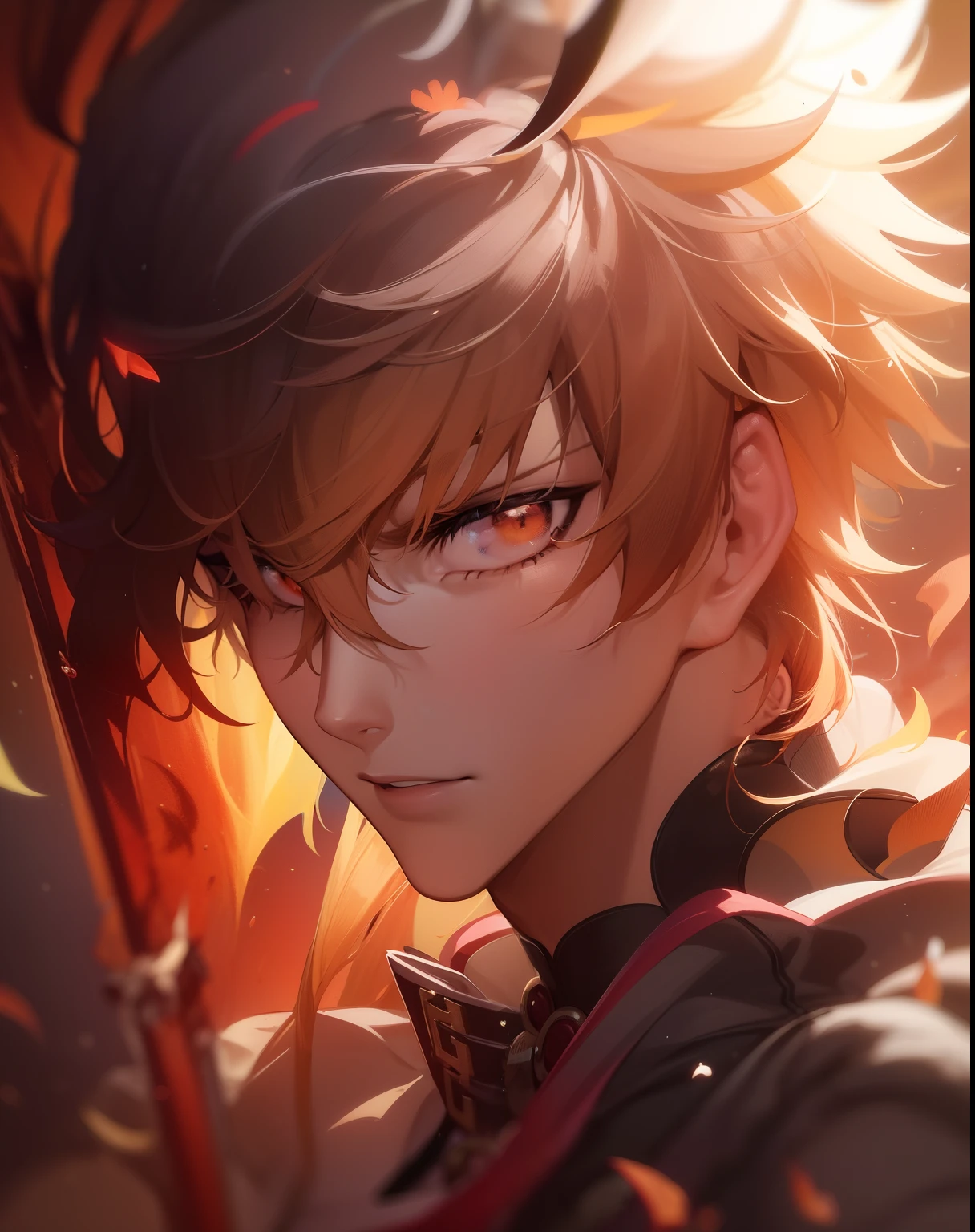 a close up of a person with a fire on their head, orange - haired anime boy, badass anime 8 k, fire behind him, handsome guy in demon slayer art, hd anime wallaper, anime wallaper, male anime character, 4k anime wallpaper, anime wallpaper 4 k, anime wallpaper 4k, 4 k manga wallpaper, detailed anime character art