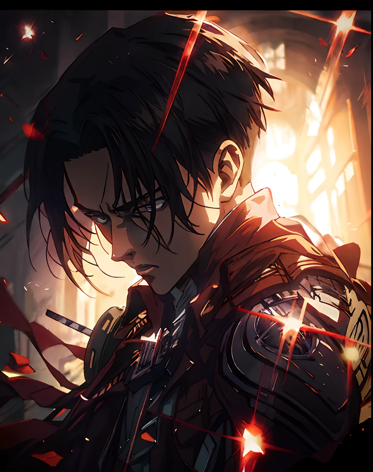 Rosto de Levi Ackerman. Ataque ao titã série de anime 8k