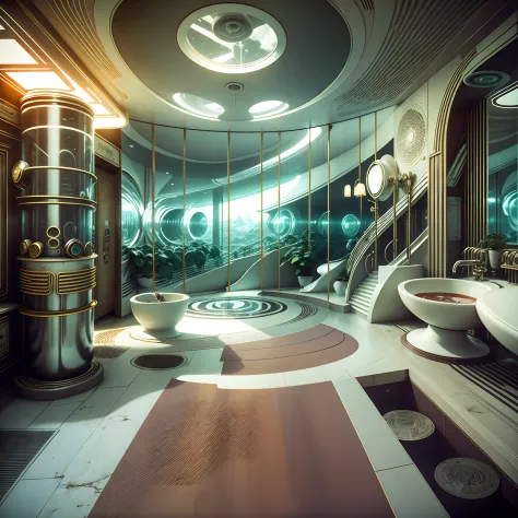 cinematic photo of full interior of a digitally advanced futuristic restroom --auto --s2