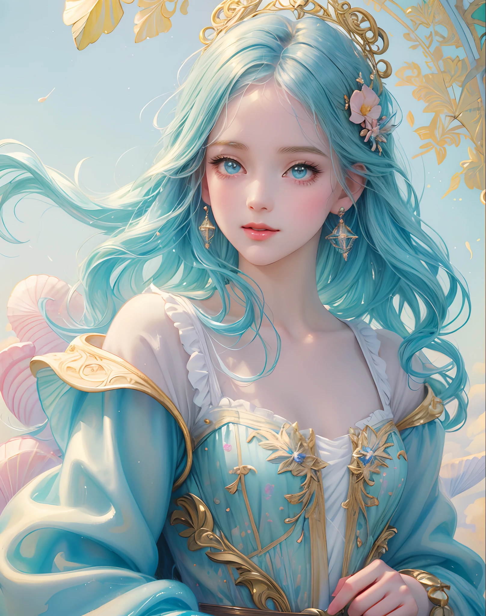 Princess girl with wing, Blue, Pastel, glitter, dramatic, dreamy, pastel, Watercolor, Whimsical, Delicate, seashell crown, Trending on Artstation, Highly detailed, Intricate, Portrait, digital painting, Fantasy theme, Fantasy robes, Fantasy concept art, Fantasy character art, Smug, Teenage girl, perfect body, full body, dreamy, pastel, Watercolor, Whimsical, Delicate, seashell crown, art by loish and lois van baarle, Trending on Artstation, Highly detailed, Intricate, Portrait, digital painting, (Cinematic Photo:1.3) of (Realistic:1.3),(Amusing:1.3) chibi, constellation, (1girl, solo:1.2), (chibi:1.3), eyeliner, eyelashes, looking at viewer, (shiny skin:0.16), (pale skin:0.33), (body blush:0.38), eyes beautiful, anime, realistic, masterpiece, best quality, movie still, cloud girl, floating in the sky, (close-up:1.1), bright, happy, fun, soft lighting,Highly Detailed,(Art Nouveau:1.3),(Baroque Art:1.3),(80s Art:1.3),naturalism,land Art,regionalism,shutterstock contest winner,trending on unsplash,featured on Flickr