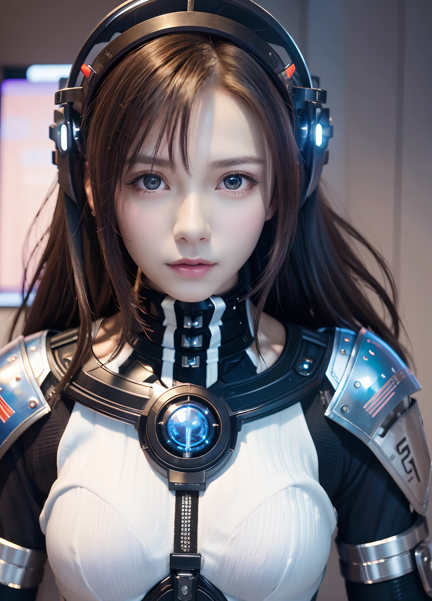 Woman in futuristic costume with futuristic helmet and futuristic sword, Trending on CGSTATION, trending at cgstation, portrait knights of zodiac girl, Cute cyborg girl, perfect android girl, portrait anime space cadet girl, beautiful girl cyborg, Girl in Mecha Cyber Armor, Game CG, cgsociety and fenghua zhong, beautiful cyborg priestess