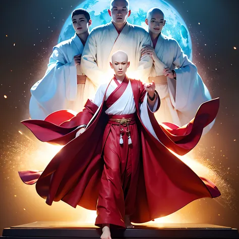 ((巨作)), HD clarity, Avatar, ((((Figure: 1人, White Sleeve, bald head, Robe))))，(((1 juvenile，bald head，buddhist monk，Whole human ...