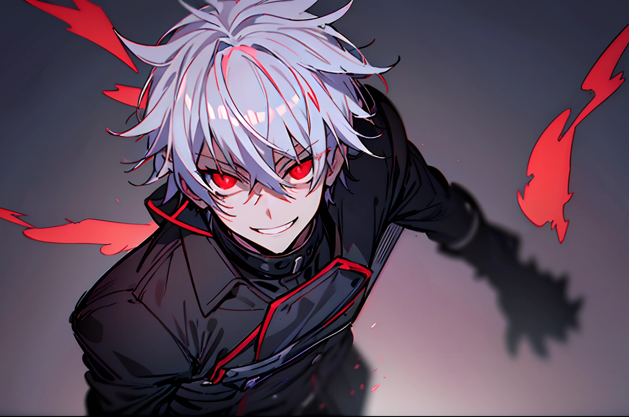 hight resolution,close range、Anime boy with white hair and red eyes ...