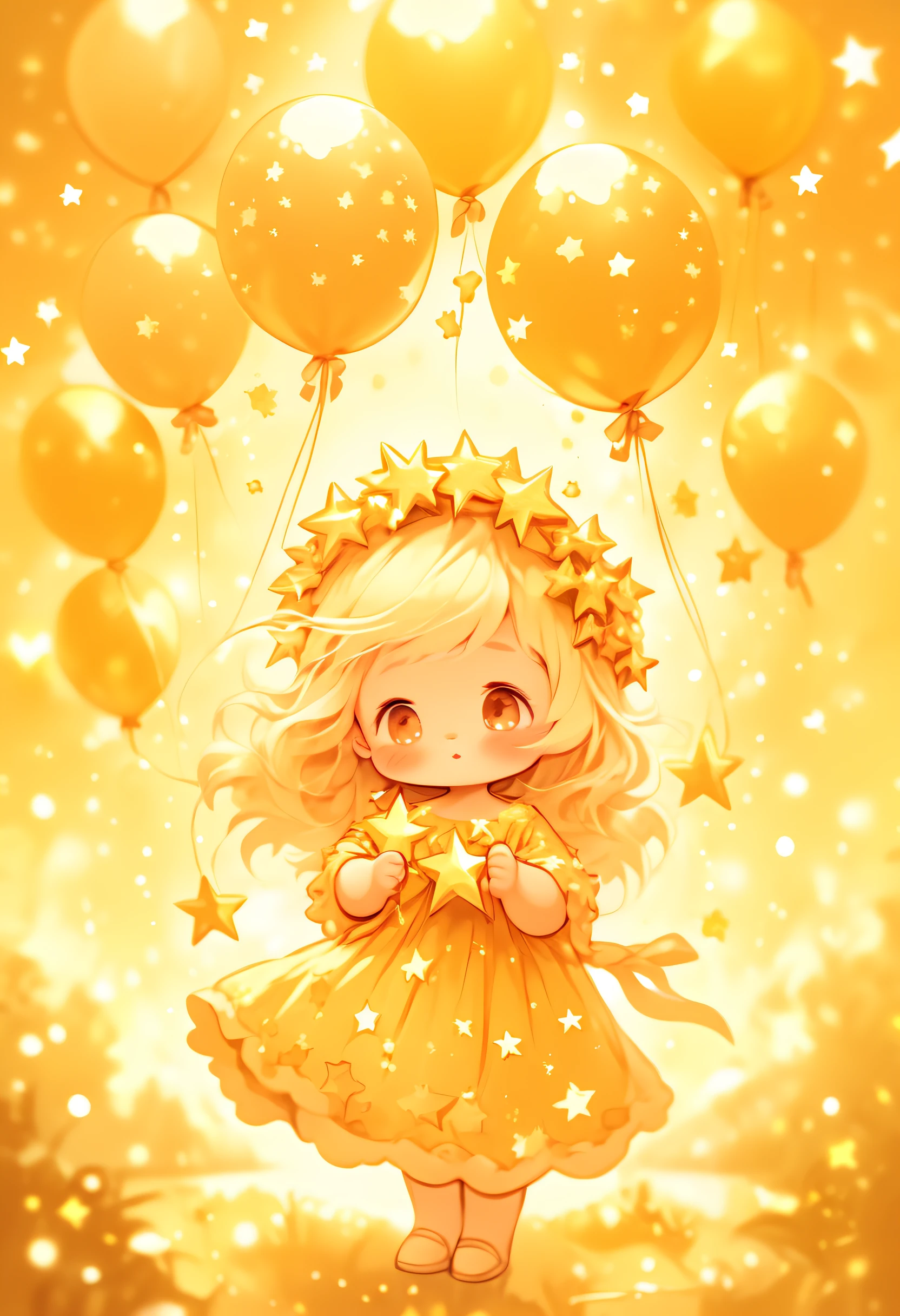 Little angels,Hold the stars, In the style of childlike illustrations, a warm color palette, radiation clusters,Wearing a garland, Star Art,Golden light::0.9, Childhood Arcadias, dolly kei::1.2, amber, skottie young, 32k ULTRAHD