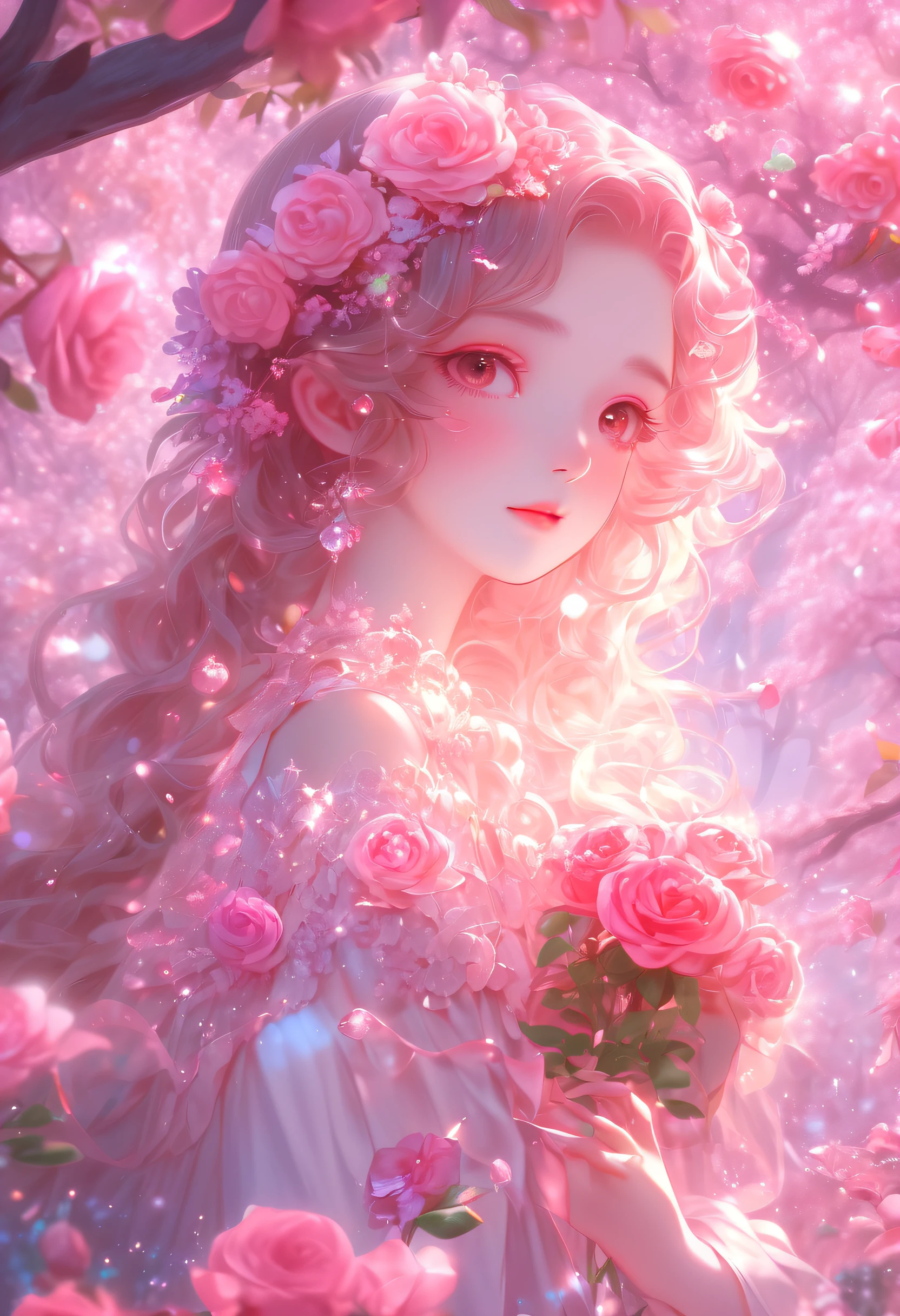 fondo de pantalla HD, arte floral, rosa, Florece en primavera, foto, kawaii, lindo anime, Chica, Estilo magenta claro y carmesí claro., angura kei, reflejos de agua con gas, Retrato rococó, árboles etéreos, Univalente, los nabis,serenidad,soñador,16k