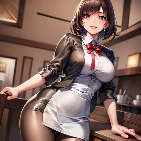 Top quality, Ultra realistic, Very dense, (Waitress uniform,Adult female in her early twenties,1 woman), Perfect body depiction,...