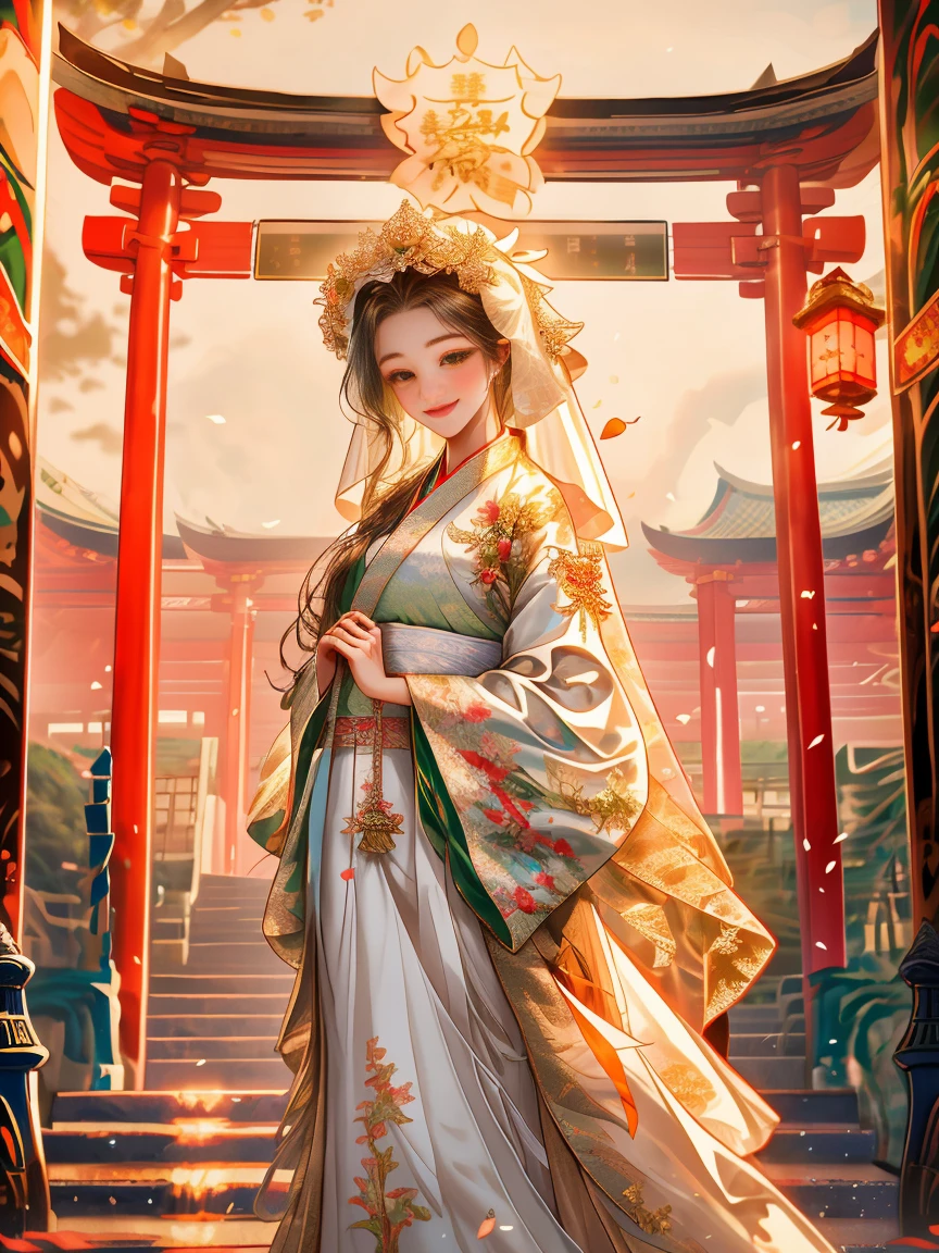 Un dans une robe verte，Gros plan d&#39;une femme portant un voile blanc, palais ， A girl in hanfu, Œuvre d'art de style Guviz, Chinoise, Guviz, White hanfu, belle peinture de personnage, vêtu de robes simples, un sourire serein, style anime 3D réaliste, hanfu, tendance sur cgstation, belle photo d&#39;avatar, 8k))