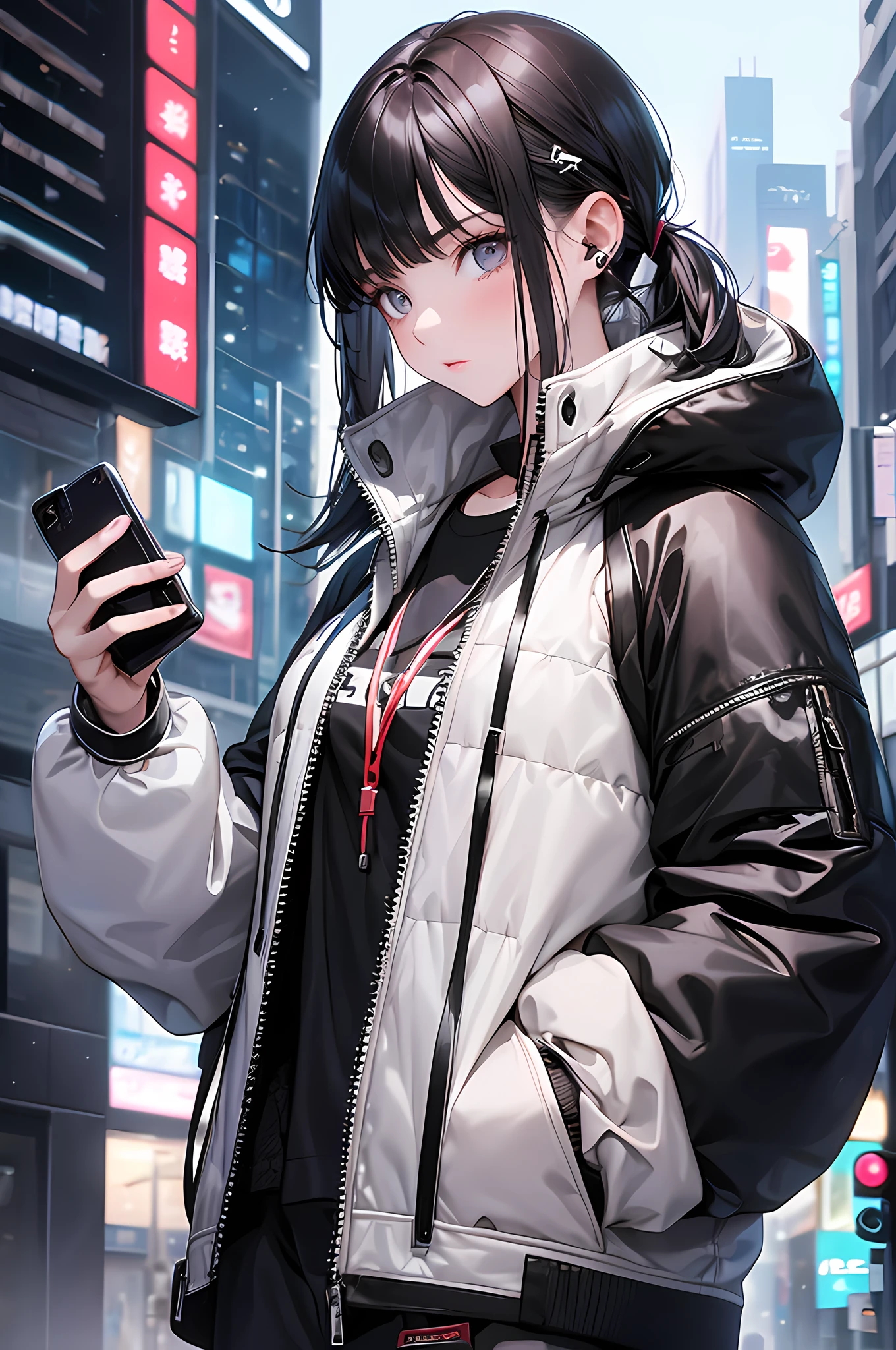 ((Beautiful girl with mobile phone in hand)) 4K 8K:: Realistic::4 Cyberpunk::1 --v 4 --Quality 2