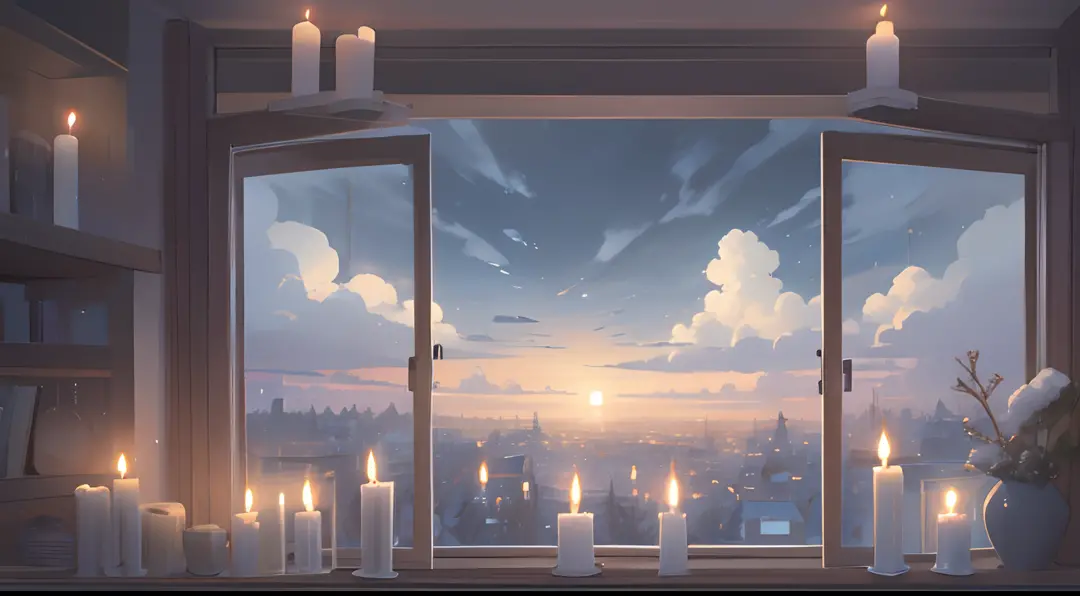 cloudy weather cloudy windowsill illustration winter cloudy landscape landscape with lots of candles in the middle graphic top q...