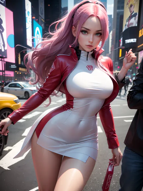 In New York, time square, a beautiful woman, 25 years old, Jessie from the Team Rocket Pokémon anime, more specifically part of ...