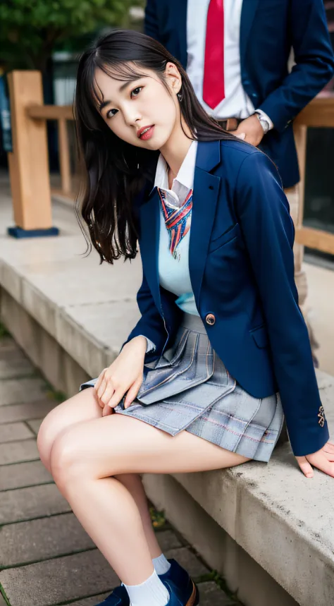 the Extremely Detailed CG Unity 8K Wallpapers、top-quality、ultra-detailliert、​masterpiece、realisitic、Photo Real、extremely detailed cute girl、18year old、High school girl sitting on floor with legs crossed、Sophisticated、Young children、Young sensuality、(High school student in Japan uniform)、((skirt rift))、((Lifted by yourself))、low angles、red blush、ruddy lips、looking at the viewers、Semi-body shot、(Large crowds)、(Crowded Shibuya)、(Japan high school uniform and designated shoes)、(Dark blue blazer:1.2)、(plaid skirts:1.5)、(White shirt for students)、 (Long tie:1.2)、(light brown random hair)、(White panty)、(cammel toe)、(Black loafers:1.5)、(beauitful face:1.3)、(perfectly proportions:1.2)、(Long feet:1.2)、(Beautiful:1.3)、((Panties can be seen from under the skirt))、(Textured skin)、(Japan high school uniform wet in the rain)、((wetting hair、wetted skin))、appearance、(Wet white panties)、sexy facial expression、Dark blue cardigan、((open one's legs))、lure、AHE Face、I can see panties、(Skirt left)、(Skirt flips up)、(Light panties:1.3)、(wetting hair、wetted skin)、Sateen、cloudiness、throbbing、(NFSW)