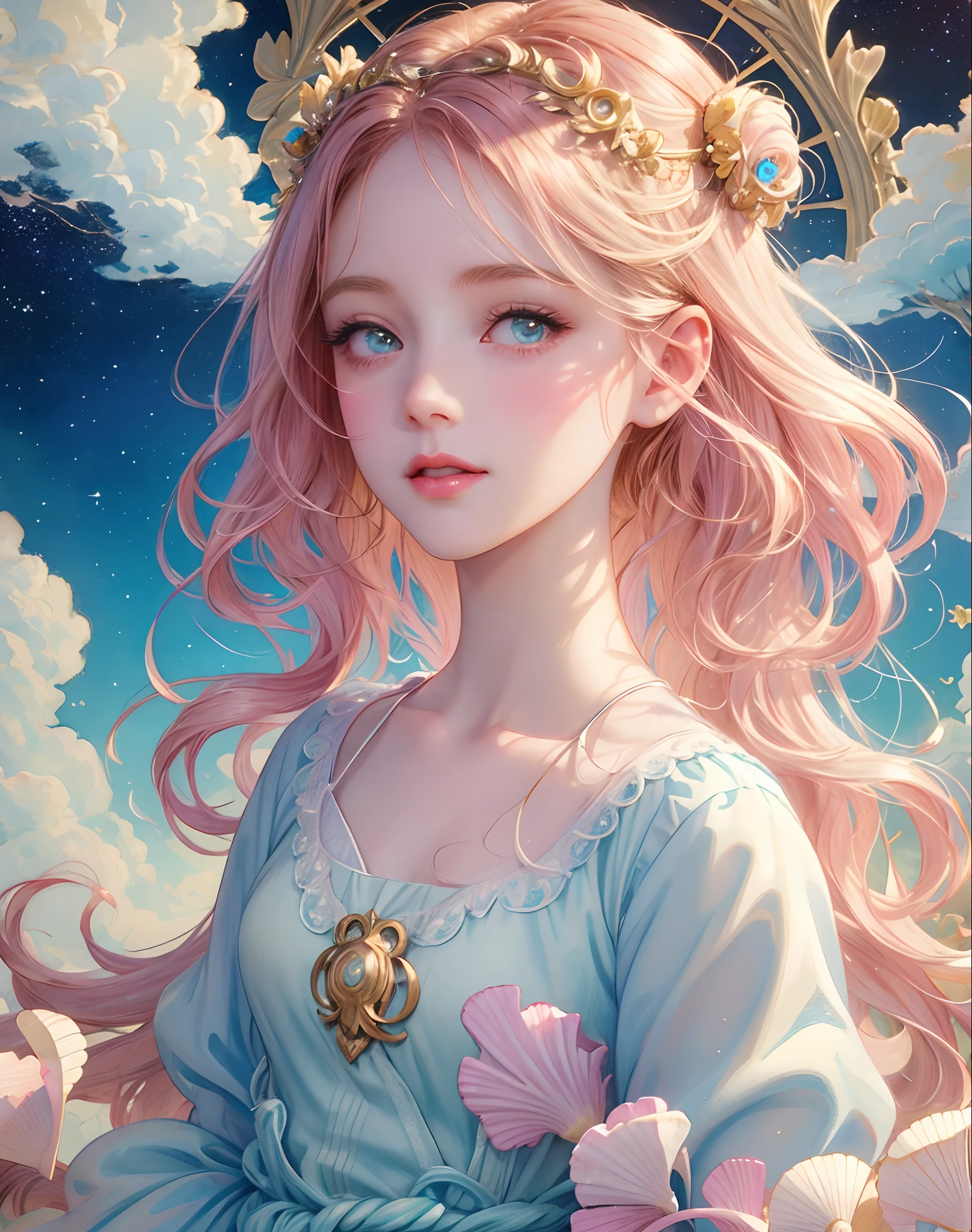 Princess girl with wing, Blue, Pastel, glitter, dramatic, dreamy, pastel, Watercolor, Whimsical, Delicate, seashell crown, Trending on Artstation, Highly detailed, Intricate, Portrait, digital painting, Fantasy theme, Fantasy robes, Fantasy concept art, Fantasy character art, Smug, Teenage girl, perfect body, full body, dreamy, pastel, Watercolor, Whimsical, Delicate, seashell crown, art by loish and lois van baarle, Trending on Artstation, Highly detailed, Intricate, Portrait, digital painting, (Cinematic Photo:1.3) of (Realistic:1.3),(Amusing:1.3) chibi, constellation, (1girl, solo:1.2), (chibi:1.3), eyeliner, eyelashes, looking at viewer, (shiny skin:0.16), (pale skin:0.33), (body blush:0.38), eyes beautiful, anime, realistic, masterpiece, best quality, movie still, cloud girl, floating in the sky, (close-up:1.1), bright, happy, fun, soft lighting,Highly Detailed,(Art Nouveau:1.3),(Baroque Art:1.3),(80s Art:1.3),naturalism,land Art,regionalism,shutterstock contest winner,trending on unsplash,featured on Flickr