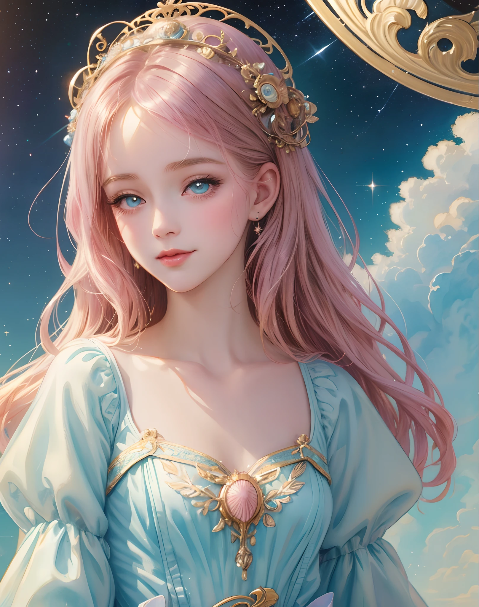 Princess girl with wing, Blue, Pastel, glitter, dramatic, dreamy, pastel, Watercolor, Whimsical, Delicate, seashell crown, Trending on Artstation, Highly detailed, Intricate, Portrait, digital painting, Fantasy theme, Fantasy robes, Fantasy concept art, Fantasy character art, Smug, Teenage girl, perfect body, full body, dreamy, pastel, Watercolor, Whimsical, Delicate, seashell crown, art by loish and lois van baarle, Trending on Artstation, Highly detailed, Intricate, Portrait, digital painting, (Cinematic Photo:1.3) of (Realistic:1.3),(Amusing:1.3) chibi, constellation, (1girl, solo:1.2), (chibi:1.3), eyeliner, eyelashes, looking at viewer, (shiny skin:0.16), (pale skin:0.33), (body blush:0.38), eyes beautiful, anime, realistic, masterpiece, best quality, movie still, cloud girl, floating in the sky, (close-up:1.1), bright, happy, fun, soft lighting,Highly Detailed,(Art Nouveau:1.3),(Baroque Art:1.3),(80s Art:1.3),naturalism,land Art,regionalism,shutterstock contest winner,trending on unsplash,featured on Flickr