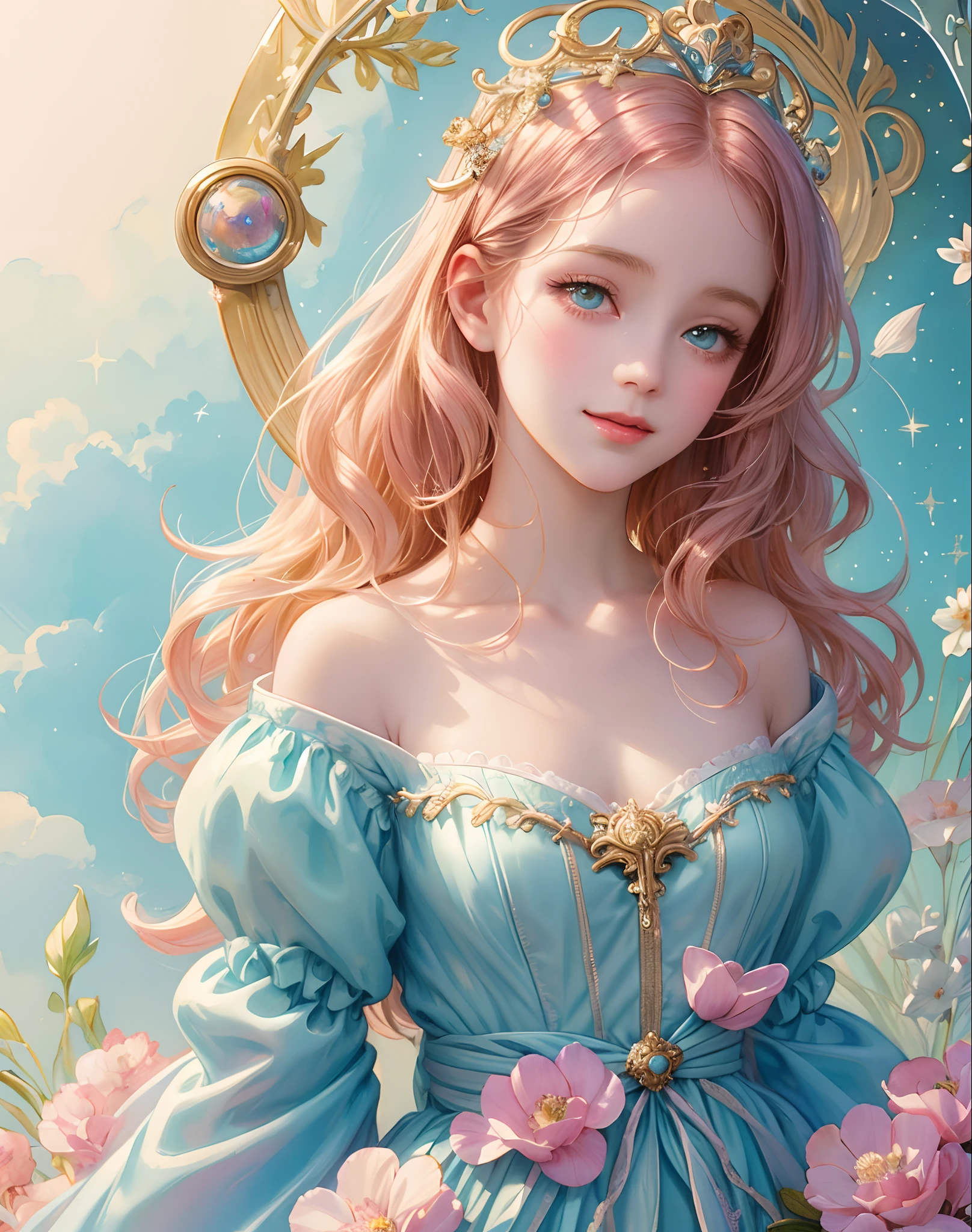 Princess girl with wing, Blue, Pastel, glitter, dramatic, dreamy, pastel, Watercolor, Whimsical, Delicate, seashell crown, Trending on Artstation, Highly detailed, Intricate, Portrait, digital painting, Fantasy theme, Fantasy robes, Fantasy concept art, Fantasy character art, Smug, Teenage girl, perfect body, full body, dreamy, pastel, Watercolor, Whimsical, Delicate, seashell crown, art by loish and lois van baarle, Trending on Artstation, Highly detailed, Intricate, Portrait, digital painting, (Cinematic Photo:1.3) of (Realistic:1.3),(Amusing:1.3) chibi, constellation, (1girl, solo:1.2), (chibi:1.3), eyeliner, eyelashes, looking at viewer, (shiny skin:0.16), (pale skin:0.33), (body blush:0.38), eyes beautiful, anime, realistic, masterpiece, best quality, movie still, cloud girl, floating in the sky, (close-up:1.1), bright, happy, fun, soft lighting,Highly Detailed,(Art Nouveau:1.3),(Baroque Art:1.3),(80s Art:1.3),naturalism,land Art,regionalism,shutterstock contest winner,trending on unsplash,featured on Flickr