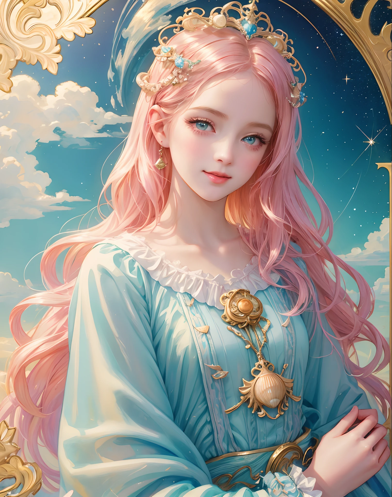 Princess girl with wing, Blue, Pastel, glitter, dramatic, dreamy, pastel, Watercolor, Whimsical, Delicate, seashell crown, Trending on Artstation, Highly detailed, Intricate, Portrait, digital painting, Fantasy theme, Fantasy robes, Fantasy concept art, Fantasy character art, Smug, Teenage girl, perfect body, full body, dreamy, pastel, Watercolor, Whimsical, Delicate, seashell crown, art by loish and lois van baarle, Trending on Artstation, Highly detailed, Intricate, Portrait, digital painting, (Cinematic Photo:1.3) of (Realistic:1.3),(Amusing:1.3) chibi, constellation, (1girl, solo:1.2), (chibi:1.3), eyeliner, eyelashes, looking at viewer, (shiny skin:0.16), (pale skin:0.33), (body blush:0.38), eyes beautiful, anime, realistic, masterpiece, best quality, movie still, cloud girl, floating in the sky, (close-up:1.1), bright, happy, fun, soft lighting,Highly Detailed,(Art Nouveau:1.3),(Baroque Art:1.3),(80s Art:1.3),naturalism,land Art,regionalism,shutterstock contest winner,trending on unsplash,featured on Flickr