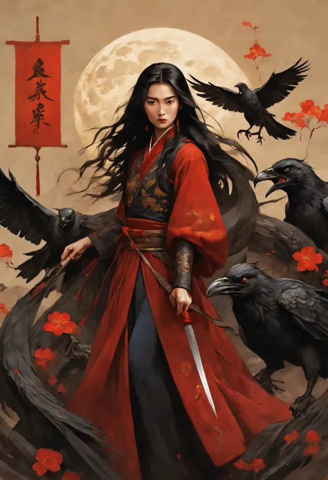 Mulan is wielding a long sword），（full bodyesbian），（Wearing a phoenix gold helmet），（The upper body wears dark blue armor made of ...