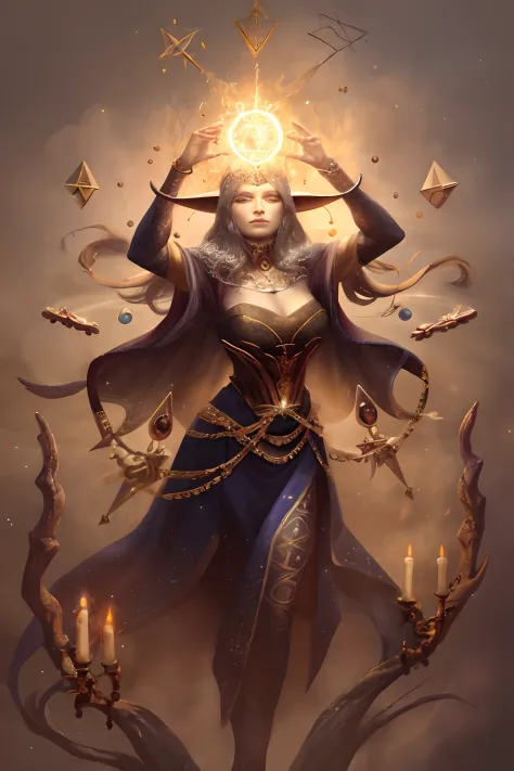 Generate a hyper-realistic AI artwork that portrays a skilled witch engaged in both mystical practices and alchemical endeavors....