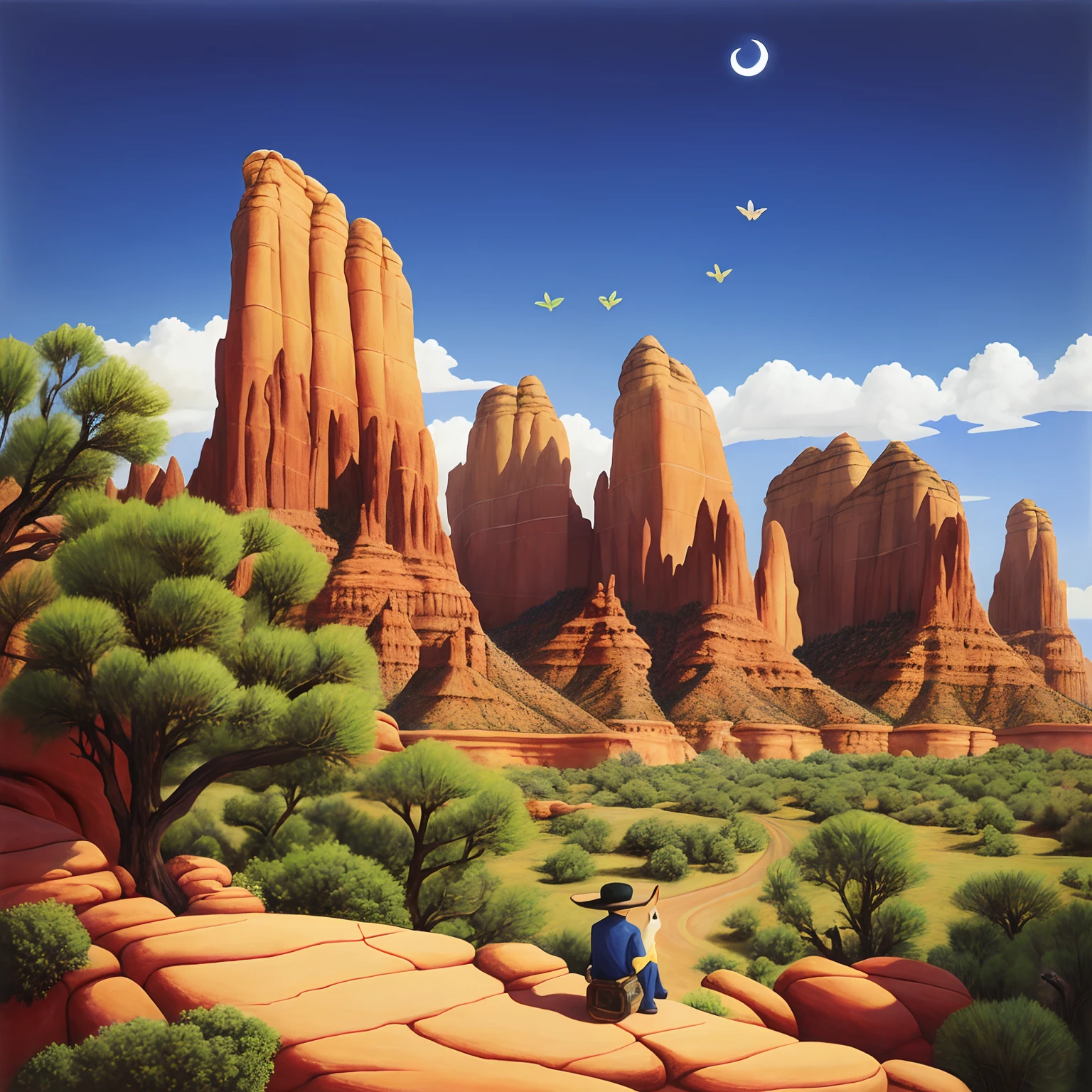 Painting of a man sitting on a rock in a desert SeaArt AI