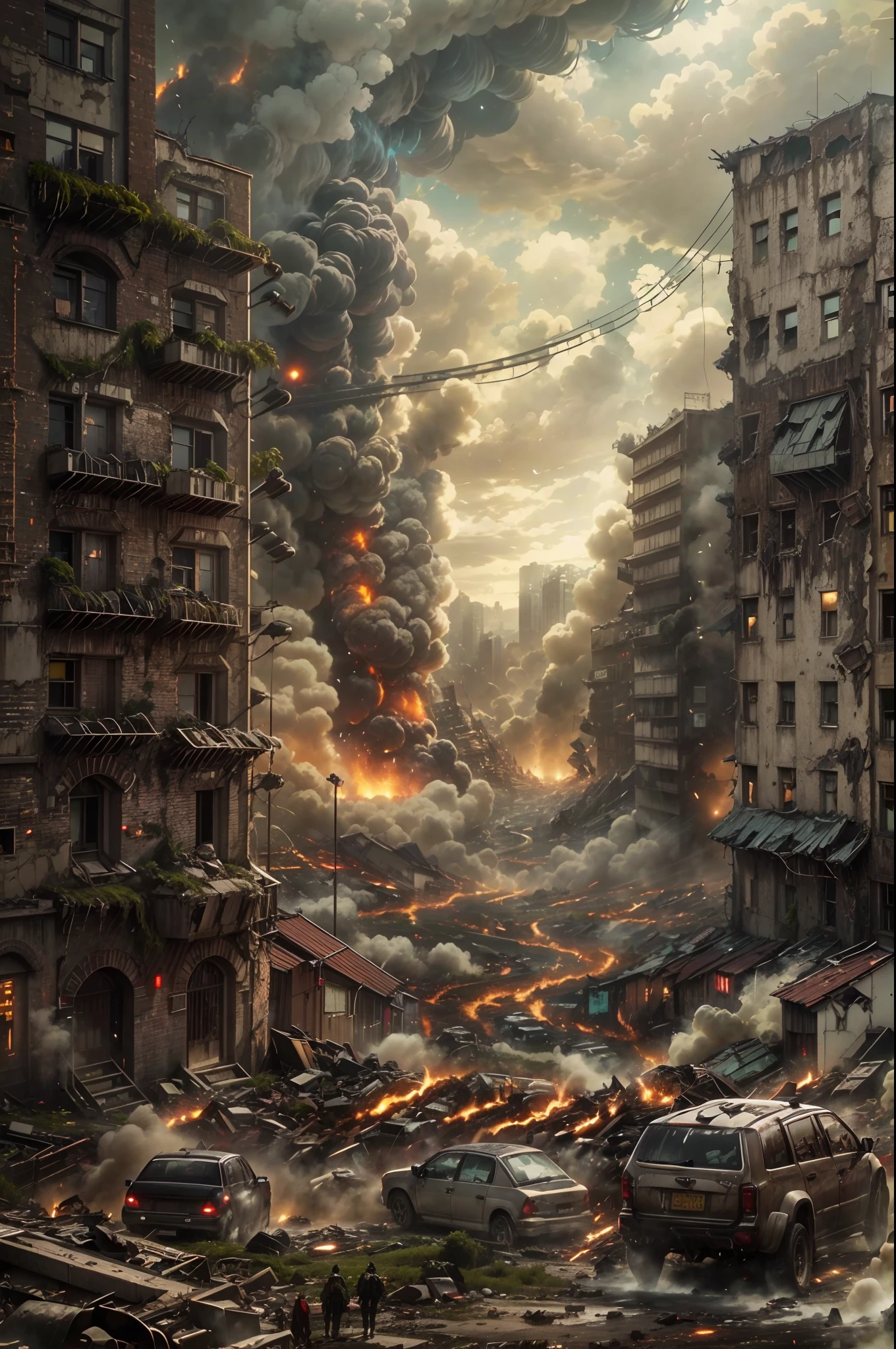 L&#39;invite générée par l&#39;IA est:
"meilleure qualité,4K,8k,haute résolution,chef-d&#39;œuvre:1.2,Ultra-détaillé,réaliste:1.37,(L&#39;attaque des Titans),Beast Titan détruisant la ville,velu,bras long,Destruction détaillée,paysage apocalyptique,bâtiments détaillés,dévastation,force destructrice,caractère émotionnel,apparence animiste,paysage post-apocalyptique,Destruction chaotique,Mouvements expressifs,atmosphère menaçante,paysage urbain dystopique,destruction massive,ville plongée dans le chaos,éclairage dramatique,épaisse fumée et débris,une énorme créature qui fait des ravages,Des couleurs vives,composition captivante"