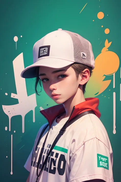 cute boy ,1 young man with cap,Graffiti