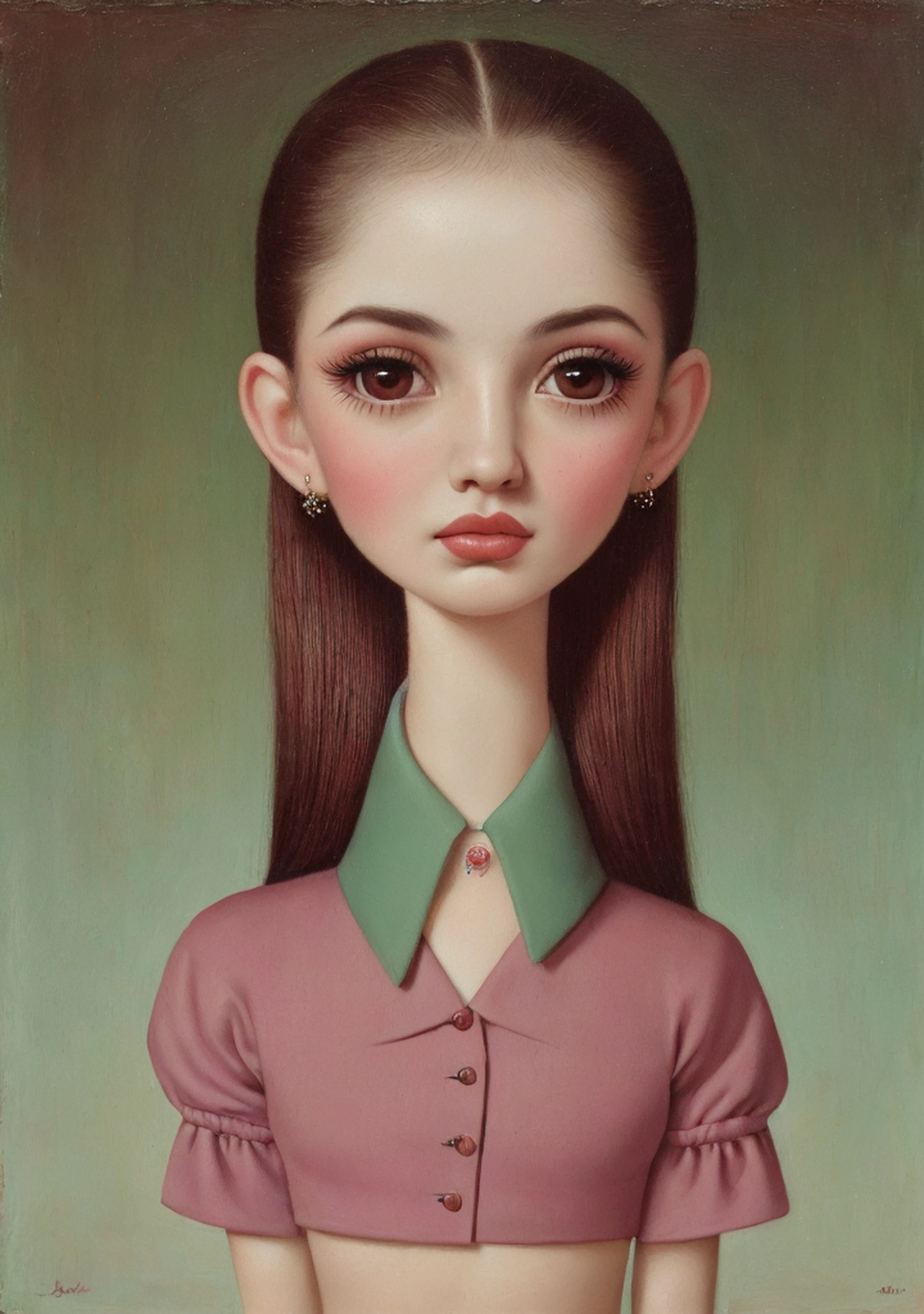 painting of an ugly woman with very thick and hairy eyebrows, Styled by Mark Ryden, naked