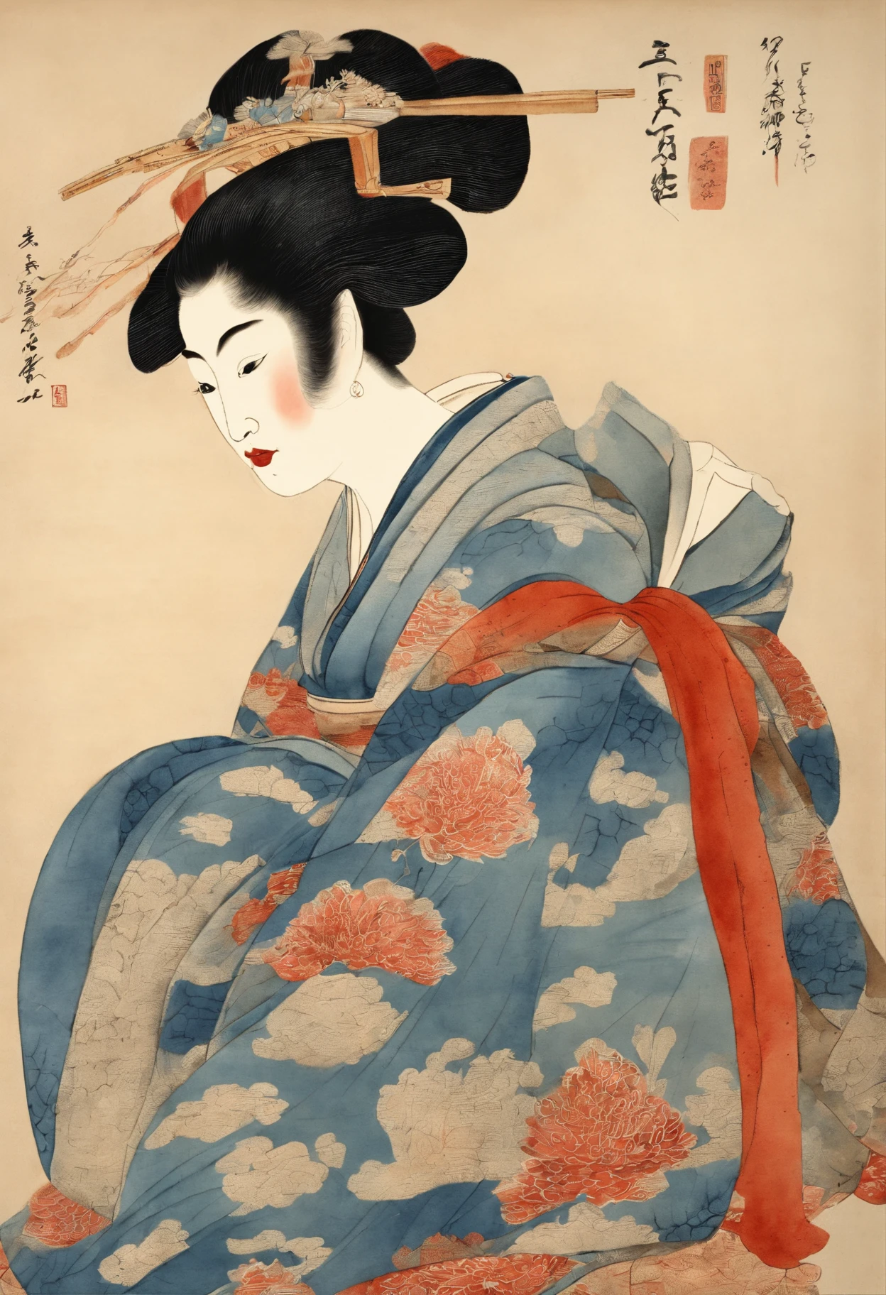 Best Quality, Style Of Hokusai, Ukiyoe Painting, Oiran Woman,loose 