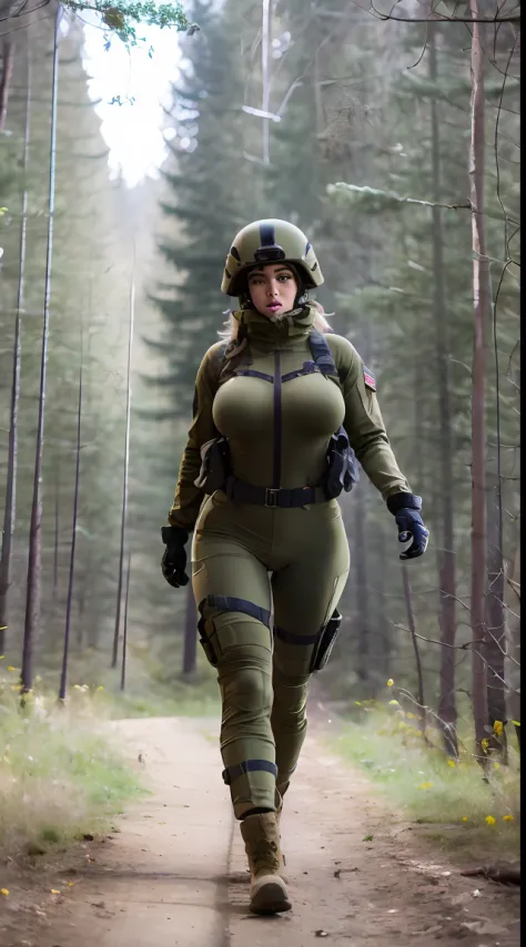 A battalion of sexy women big breasts athletic body in sexy military outfit in a dark forest nsfw