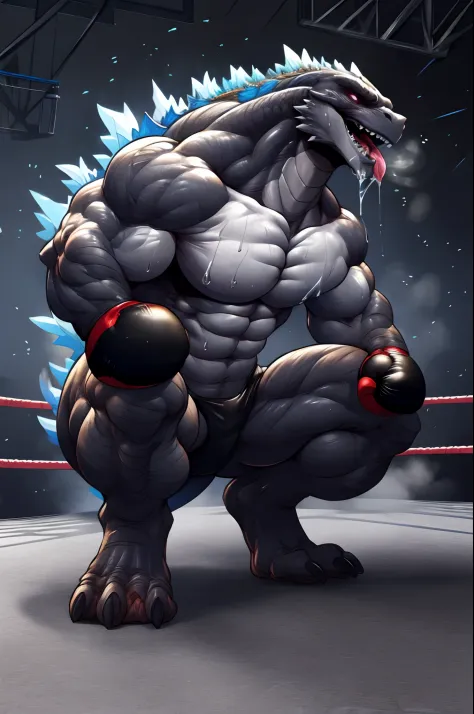((solo) full height):1, godzilla, lora, adult, mature, masculine, slim:1.2, skinny:1.2, tall:1, (correct anatomy:1.2), vascular veins, dragon tail, topless, (shirtless, bare paws, boxing gloves), ultradetailed, (by wfa:1.2), (by takemoto_arashi, by vorusua...