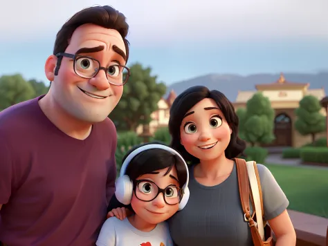 Portrait of father, mother and daughter, Disney Pixar family best quality, high quality