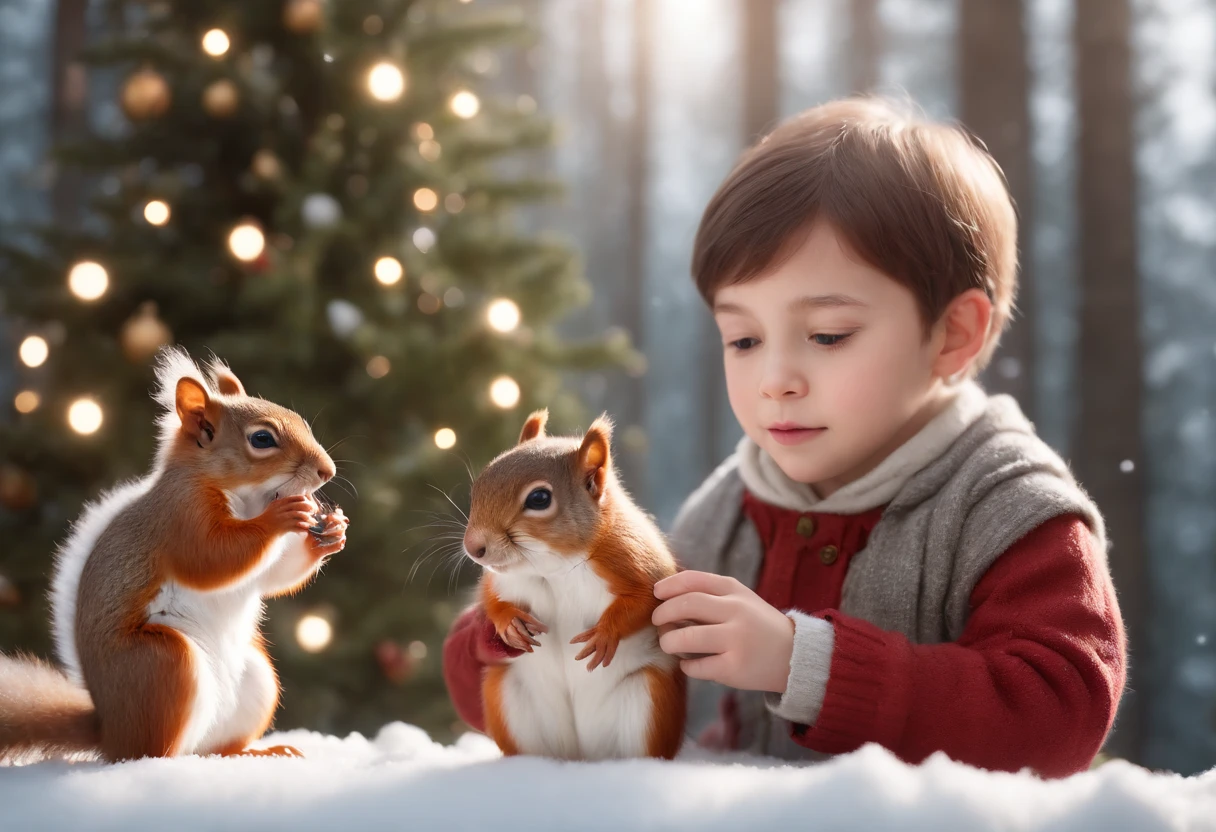 Araffes And A Little Boy Are Playing With A Squirrel - Seaart Ai