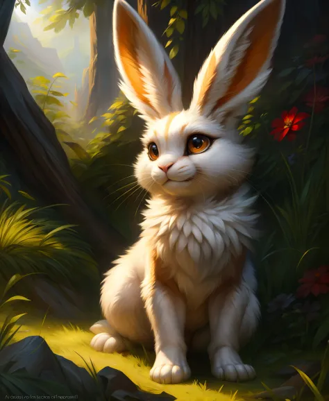 rabbit, arvalis, fur detail, stylized, (beautiful texture) solo, pokemon, ((rj palmer)), scorbunny, whiskers, fur, no humans, re...