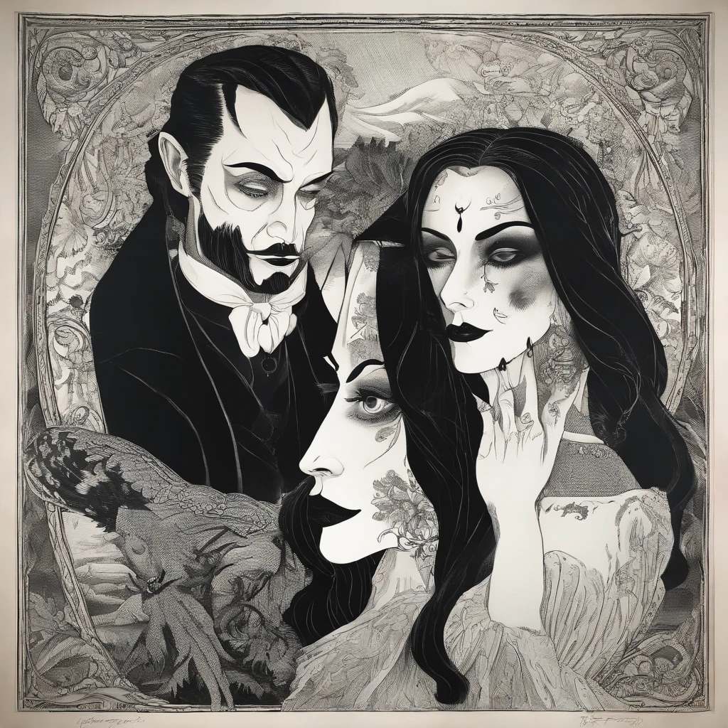 dessin de Morticia et Gomez