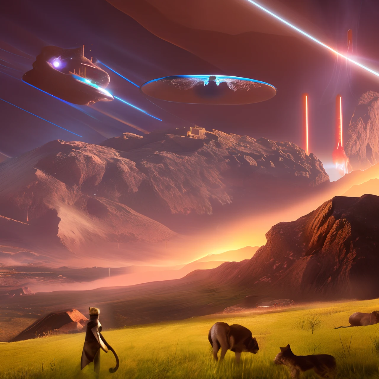 Sci-fi landscape with cats
