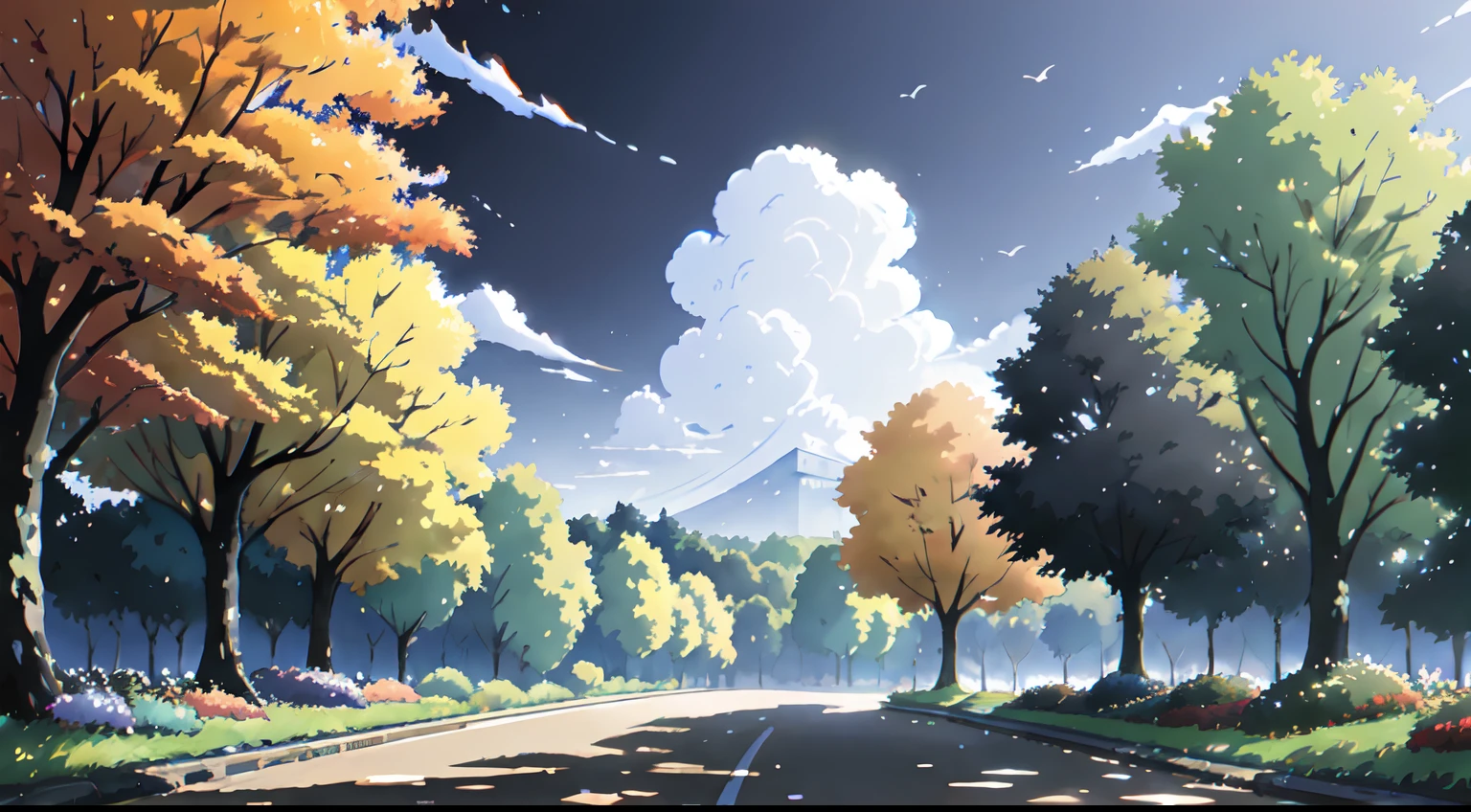 paisaje, otoño, (ciel gris: 1.5), (temps pluvieux : 1.5), no humanos, tokio, japon, Lo mejor de lo mejor, couleurs de l'otoño, Hojas cayendo, Arrière-plan paisajer, ombres, contraste, Makoto Shinkai (mejor calidad:1.3), (alta resolución:1) Arte del estilo Studio Ghibli, impresionismo, colores vibrantes