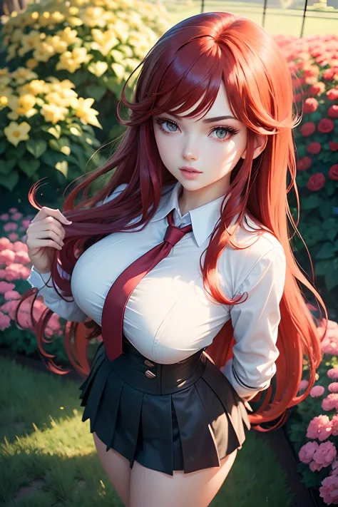 (rias gremory:1.1),beautiful detailed eyes,(school uniform) with meticulous details,red hair flowing down her back,long eyelashe...