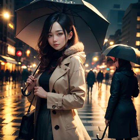 ​masterpiece、masutepiece、Top image quality、High Quality、A woman holding an umbrella is looking at us、((Holding an umbrella))、Cle...