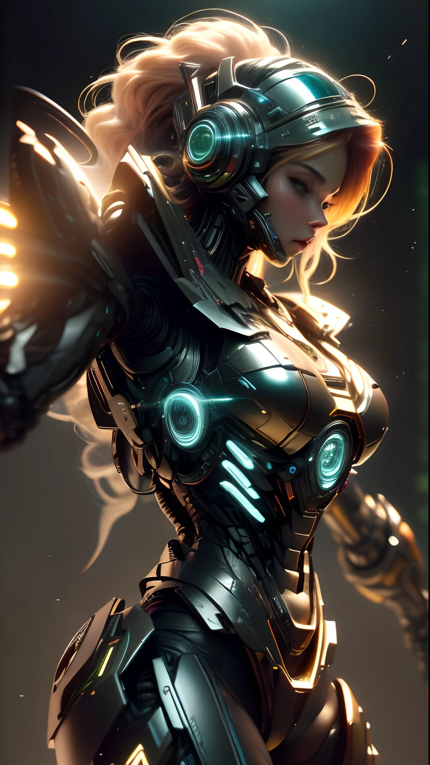 ((Best Quality)), ((Masterpiece)), (detailed: 1.4), ....3D, A photo of a beautiful woman in thick neon and protective armor with generative helmet ai cyberpunk voluminous hair, light particles, Pure energy, chaos, antitech, HDR (High Dymanic Range), ray tracing ,NVIDIA RTX, Super-Resolution, Unreal 5, subsurface dispersion, Textured PBR, post-processing, Anisotropic filtering, depth of field, Maximum clarity and sharpness, Multilayer textures, Albedo and specular maps, surface shading, Accurate simulation of light-material interaction,perfect proportions,Octane representation,two tone lighting,wide opening,Low ISO,white balance,rule of thirds,RAW 8K