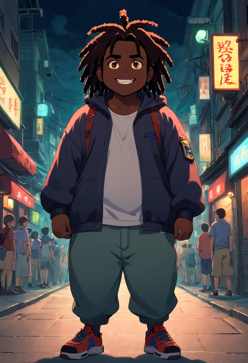 A cartoon picture of a man with dreadlocks standing in a street - SeaArt AI