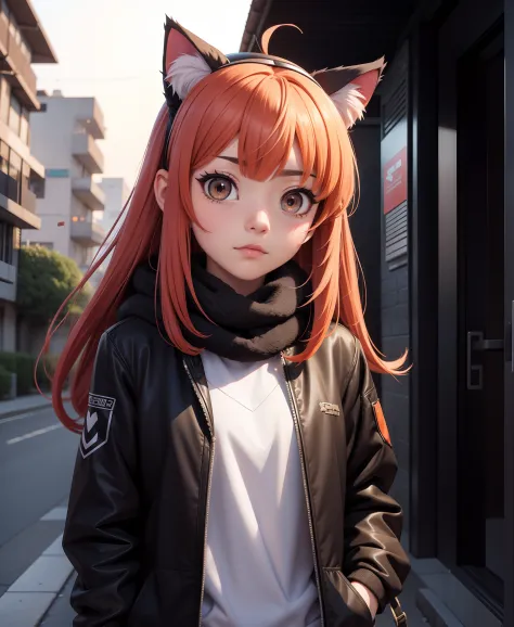 a anime character with a cat ears on her head in a hallway, aya goda, anime art style, cyberpunk art, furry art, 1girl, animal_e...