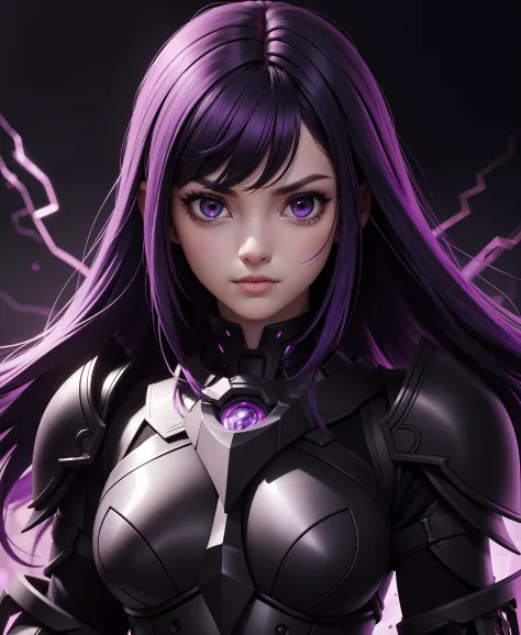 (masterpiece:1.1), (highest quality:1.1), (hdr:1.0), (1girl), purple hair, (armor, metal, powerful, abstract:1.2), (black theme:...