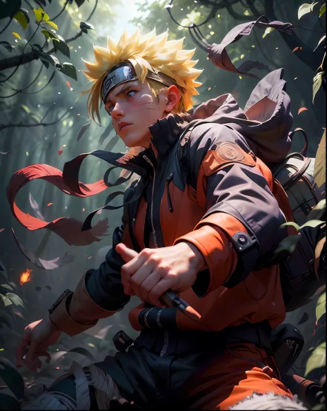 (best quality), (masterpiece), ultra-detailed, 1boy, uzumaki naruto, epic pose, action, combat, energy ball, particle effects, l...